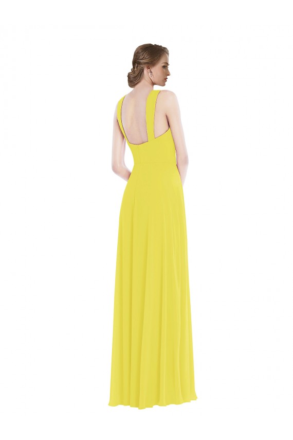 Amarillo línea A Tirantes espagueti Gasa Largo Vestidos de dama de honor Al Por Mayor