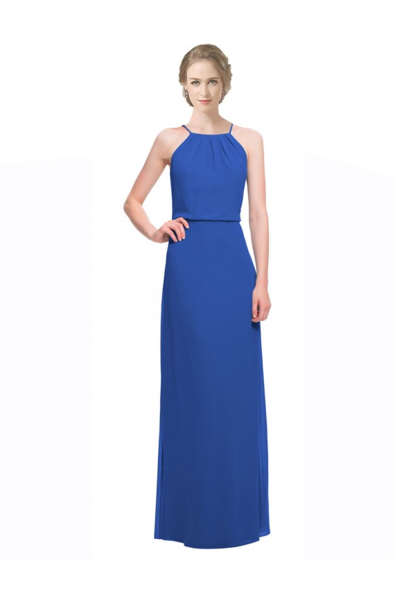 Azul 135 línea A Tirantes espagueti Gasa Largo Vestidos de dama de honor Al Por Mayor