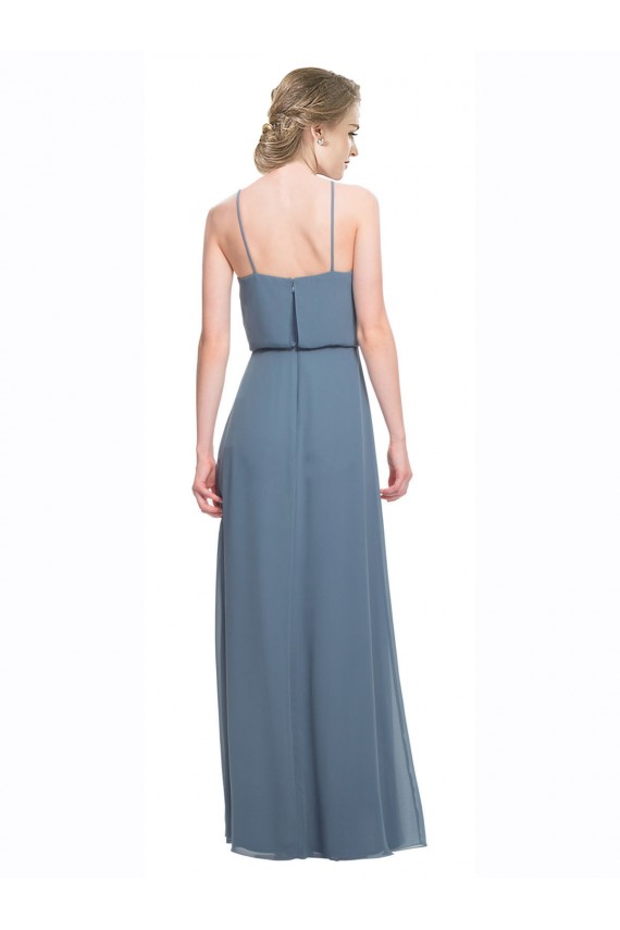 Azul 135 línea A Tirantes espagueti Gasa Largo Vestidos de dama de honor Al Por Mayor