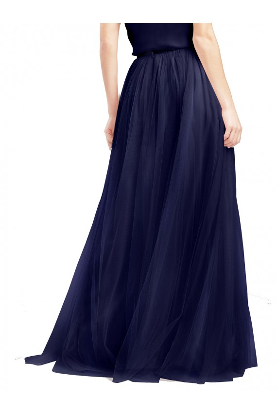 Azul Marino 21 línea A Halter Cuello Alto Tul Largo Vestidos de dama de honor Al Por Mayor