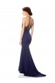 Azul Marino Sirena Halter Cuello Alto Crepé Elástico Largo Formales Vestidos de dama de honor / Vestidos de fiesta Al Por Mayor