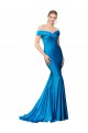 Azul Verde pavo real Sirena Hombros Descubiertos Satén Largo Formales Vestidos de dama de honor / Vestidos de fiesta Al Por Mayor