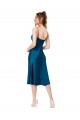 Azul Verde pavo real línea A Cuello en V Midi Satén sedoso Corto Vestidos de dama de honor / Vestidos de fiesta / Vestidos de cóctel Al Por Mayor