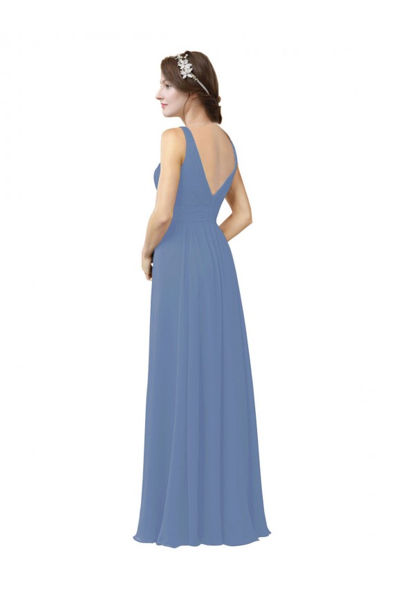 Azul Windsor Cubierta Cuello en V Gasa Largo Vestidos de dama de honor Al Por Mayor