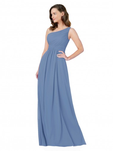 Azul Windsor Cubierta Un Hombre Gasa Largo Vestidos de dama de honor Al Por Mayor