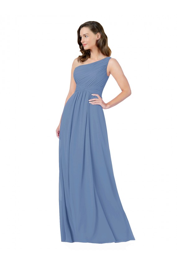 Azul Windsor Cubierta Un Hombre Gasa Largo Vestidos de dama de honor Al Por Mayor