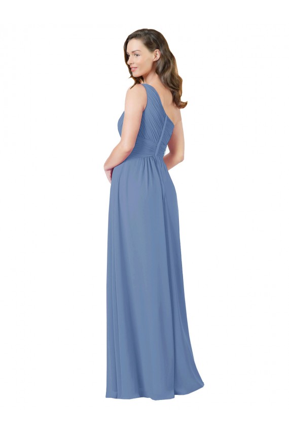 Azul Windsor Cubierta Un Hombre Gasa Largo Vestidos de dama de honor Al Por Mayor