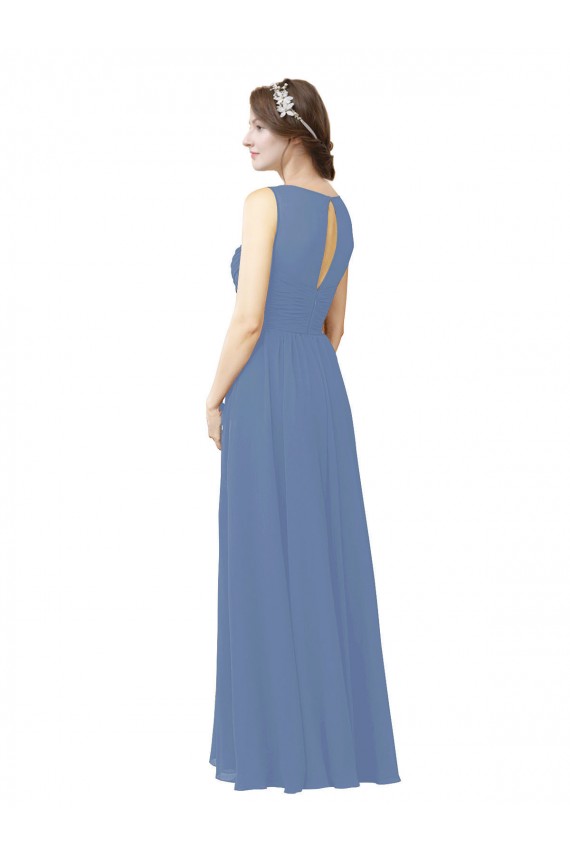 Azul Windsor Cubierta Ilusión Cuello de Corazón Gasa Largo Vestidos de dama de honor Al Por Mayor