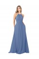 Azul Windsor línea A Cuello Alto Gasa Largo Vestidos de dama de honor Al Por Mayor