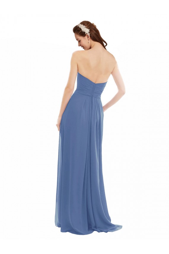 Azul Windsor línea A Cuello de Corazón Sin tirantes Gasa Largo Vestidos de dama de honor Al Por Mayor