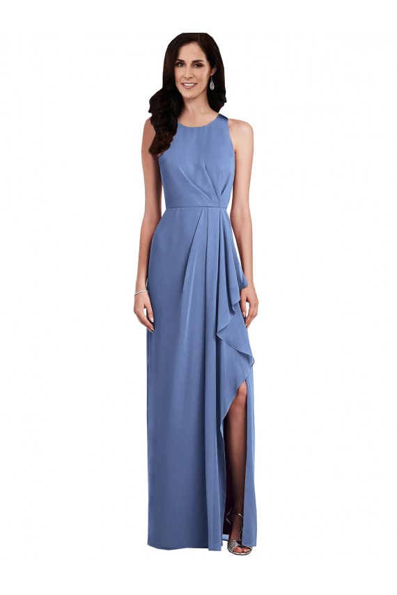 Azul Windsor línea A Cuello joya Gasa Largo Vestidos de dama de honor Al Por Mayor