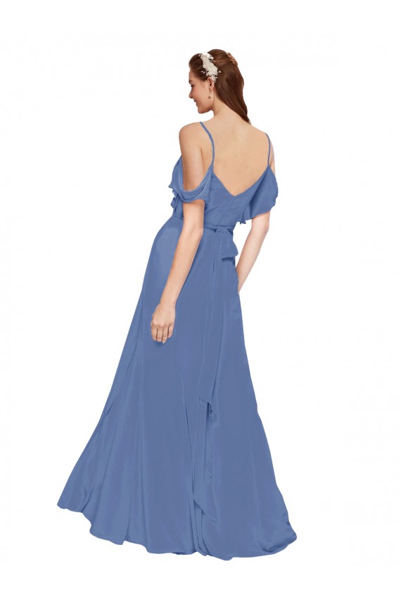 Azul Windsor línea A Hombros Descubiertos Gasa Largo Vestidos de dama de honor Al Por Mayor