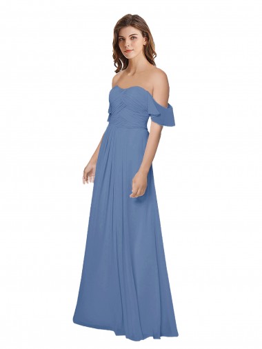 Azul Windsor línea A Hombros Descubiertos Sin tirantes Gasa Largo Vestidos de dama de honor Al Por Mayor