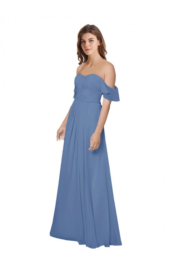 Azul Windsor línea A Hombros Descubiertos Sin tirantes Gasa Largo Vestidos de dama de honor Al Por Mayor