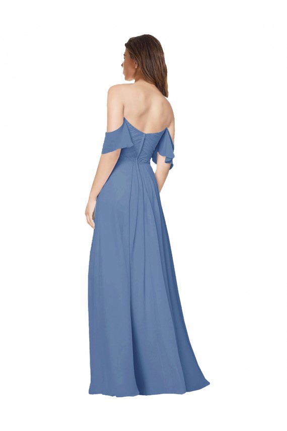 Azul Windsor línea A Hombros Descubiertos Sin tirantes Gasa Largo Vestidos de dama de honor Al Por Mayor