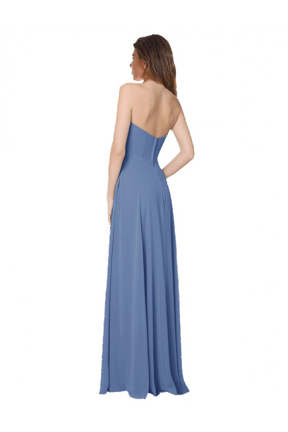 Azul Windsor línea A Sin tirantes Gasa Largo Vestidos de dama de honor Al Por Mayor