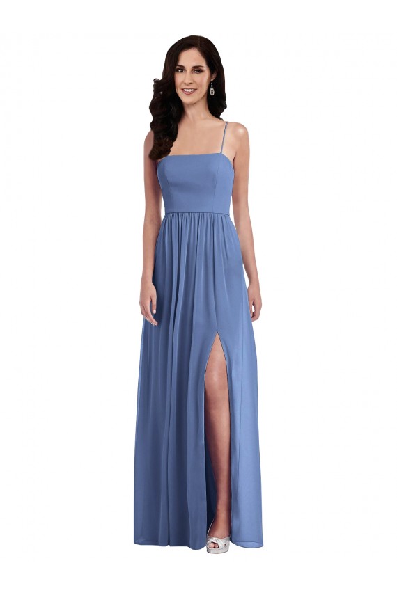 Azul Windsor línea A Tirantes espagueti Gasa Largo Vestidos de dama de honor Al Por Mayor