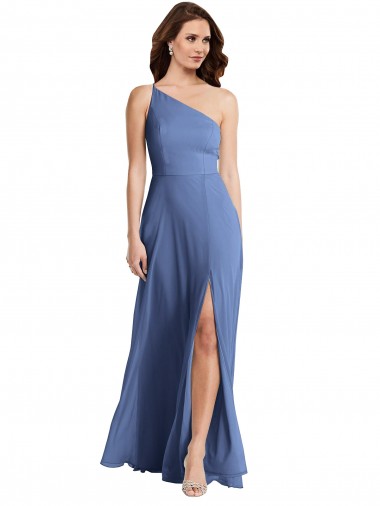 Azul Windsor línea A Un Hombre Gasa Largo Formales Vestidos de dama de honor / Vestidos de noche Al Por Mayor