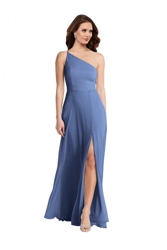 Azul Windsor línea A Un Hombre Gasa Largo Formales Vestidos de dama de honor / Vestidos de noche Al Por Mayor