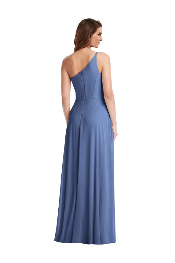 Azul Windsor línea A Un Hombre Gasa Largo Formales Vestidos de dama de honor / Vestidos de noche Al Por Mayor
