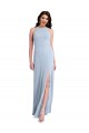 Azul cielo claro Cubierta Halter Cuello Alto Crepé Elástico Largo Formales Vestidos de dama de honor / Vestidos de fiesta Al Por Mayor