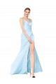 Azul cielo claro Sirena Cuello Alto Tirantes espagueti Satén elástico Largo Formales Vestidos de dama de honor / Vestidos de fiesta Al Por Mayor
