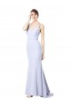 Azul cielo claro Sirena Tirantes espagueti Crepé Elástico Largo Formales Vestidos de dama de honor / Vestidos de fiesta Al Por Mayor