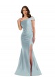 Azul cielo claro Sirena Un Hombre Satén sedoso Largo Formales Vestidos de dama de honor / Vestidos de fiesta Al Por Mayor