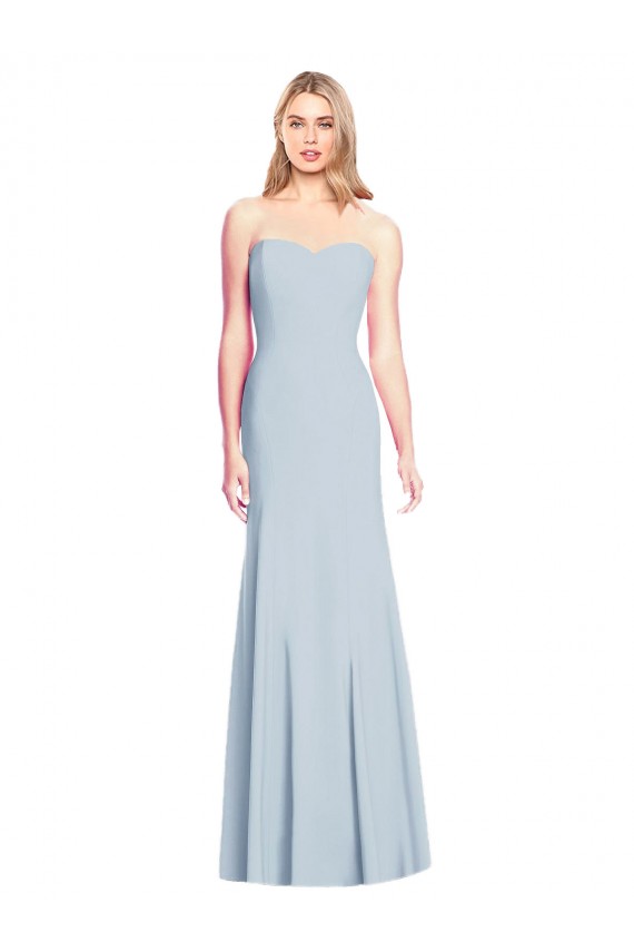 Azul cielo claro Trompeta Cuello de Corazón Sin tirantes Crepé Elástico Largo Vestidos de dama de honor / Vestidos de fiesta Al Por Mayor