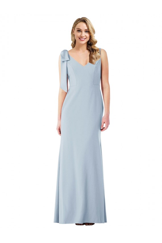 Azul cielo claro Trompeta Cuello en V Crepé Elástico Largo Vestidos de dama de honor / Vestidos de fiesta Al Por Mayor