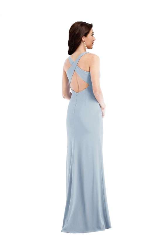 Azul cielo claro Trompeta Cuello en V Crepé Elástico Largo Vestidos de dama de honor / Vestidos de fiesta Al Por Mayor
