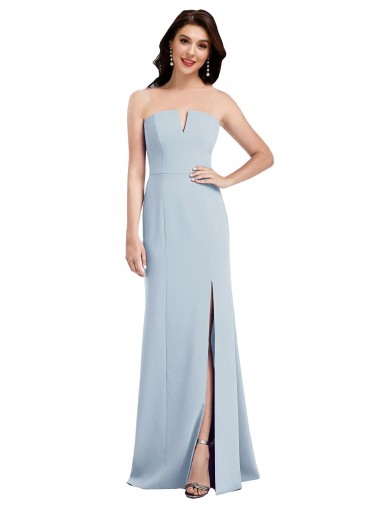 Azul cielo claro Trompeta Cuello en V Sin tirantes Crepé Elástico Largo Vestidos de dama de honor / Vestidos de fiesta Al Por Mayor