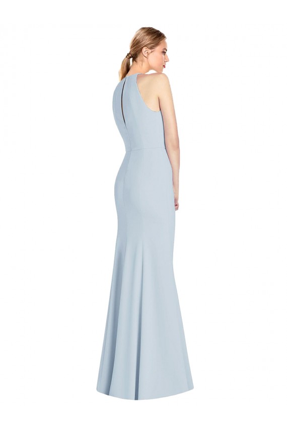 Azul cielo claro Trompeta Halter Crepé Elástico Largo Vestidos de dama de honor / Vestidos de fiesta Al Por Mayor