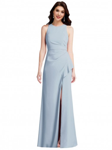 Azul cielo claro Trompeta Halter Crepé Elástico Largo Vestidos de dama de honor / Vestidos de fiesta Al Por Mayor
