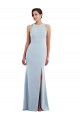 Azul cielo claro Trompeta Halter Cuello joya Crepé Elástico Largo Formales Vestidos de dama de honor / Vestidos de fiesta Al Por Mayor