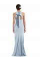 Azul cielo claro Trompeta Halter Cuello joya Crepé Elástico Largo Formales Vestidos de dama de honor / Vestidos de fiesta Al Por Mayor