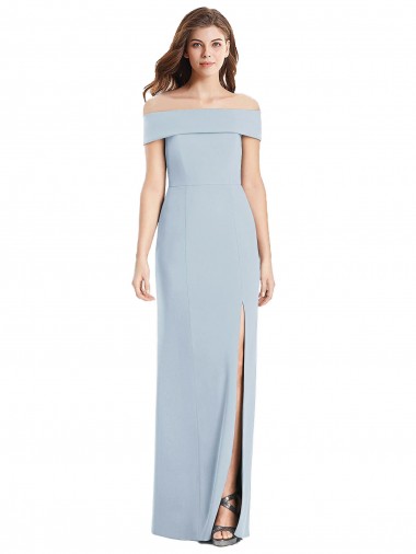 Azul cielo claro Trompeta Hombros Descubiertos Crepé Elástico Largo Vestidos de dama de honor / Vestidos de fiesta Al Por Mayor