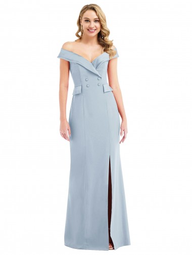 Azul cielo claro Trompeta Hombros Descubiertos Crepé Elástico Largo Vestidos de dama de honor / Vestidos de fiesta Al Por Mayor