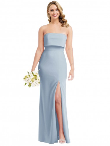 Azul cielo claro Trompeta Sin tirantes Crepé Elástico Largo Vestidos de dama de honor / Vestidos de fiesta Al Por Mayor