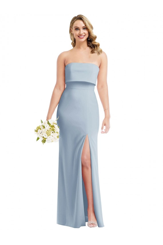 Azul cielo claro Trompeta Sin tirantes Crepé Elástico Largo Vestidos de dama de honor / Vestidos de fiesta Al Por Mayor