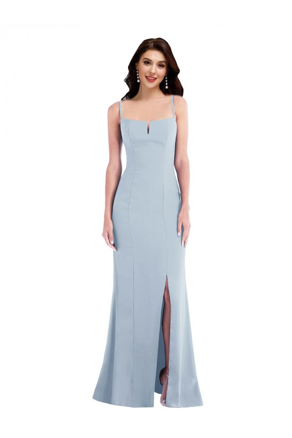Azul cielo claro Trompeta Tirantes espagueti Crepé Elástico Largo Formales Vestidos de dama de honor / Vestidos de fiesta Al Por Mayor