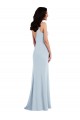 Azul cielo claro Trompeta Tirantes espagueti Cuello en V Crepé Elástico Largo Vestidos de dama de honor / Vestidos de fiesta Al Por Mayor