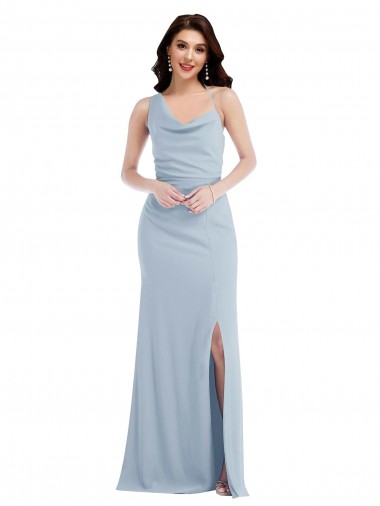 Azul cielo claro Trompeta Un Hombre Crepé Elástico Largo Vestidos de dama de honor / Vestidos de fiesta Al Por Mayor