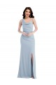 Azul cielo claro Trompeta Un Hombre Crepé Elástico Largo Vestidos de dama de honor / Vestidos de fiesta Al Por Mayor