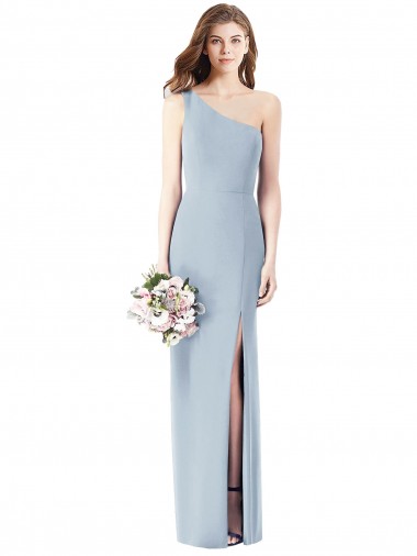Azul cielo claro Trompeta Un Hombre Crepé Elástico Largo Vestidos de dama de honor / Vestidos de fiesta Al Por Mayor