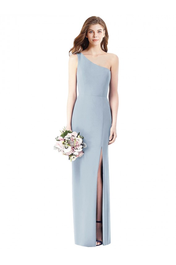 Azul cielo claro Trompeta Un Hombre Crepé Elástico Largo Vestidos de dama de honor / Vestidos de fiesta Al Por Mayor