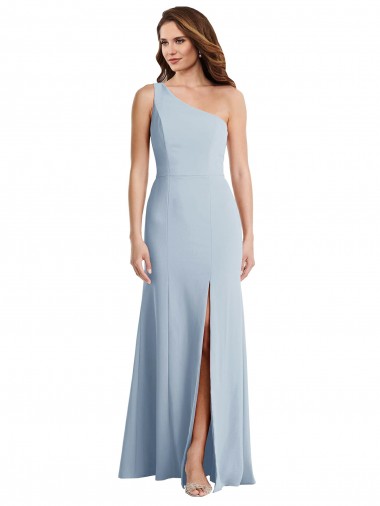 Azul cielo claro Trompeta Un Hombre Crepé Elástico Largo Formales Vestidos de dama de honor / Vestidos de fiesta Al Por Mayor