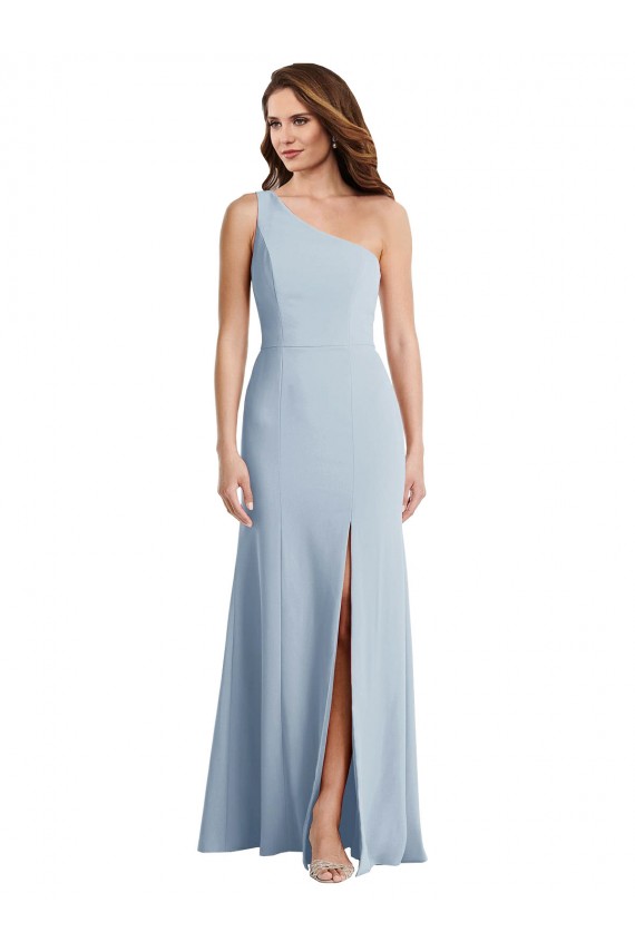 Azul cielo claro Trompeta Un Hombre Crepé Elástico Largo Formales Vestidos de dama de honor / Vestidos de fiesta Al Por Mayor