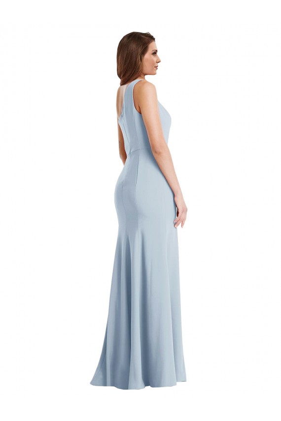 Azul cielo claro Trompeta Un Hombre Crepé Elástico Largo Formales Vestidos de dama de honor / Vestidos de fiesta Al Por Mayor