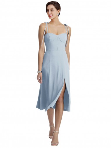 Azul cielo claro línea A Cuello de Corazón Midi Crepé Elástico Corto Vestidos de dama de honor / Vestidos de fiesta / Vestidos de cóctel Al Por Mayor